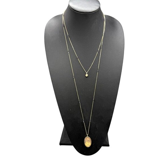 Loft Orange Crystal Pendant Double Strand Chain Necklace Layered Gold Tone - Picture 1 of 8